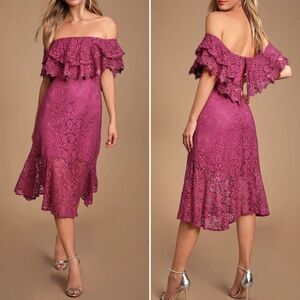 NWT LULUS Jaclyn Lace Off-the-Shoulder Midi Dress M